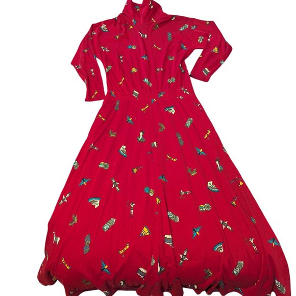 Vintage Native Inspired Sharon Young Dress Desert Western 80s Novelty Print Maxi - Picture 2 of 8